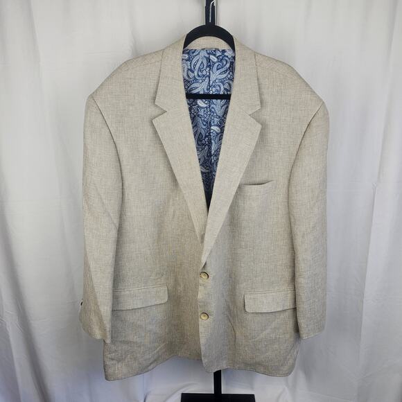 Oak Hill 3XL Linen Blend Blazer Tan Blue Paisley Lining Made in Vietnam - Picture 1 of 5